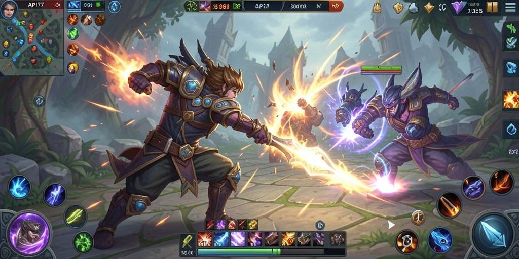 Tampilan penuh aksi dalam gameplay MOBA API77.