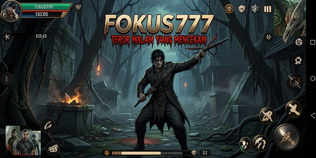Screenshot menunjukkan momen menakutkan dalam gameplay FOKUS777.