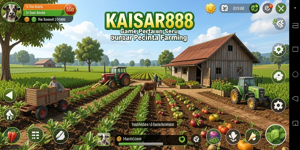 Screenshot utama KAISAR888 menampilkan gameplay pertanian yang menarik dan berwarna.