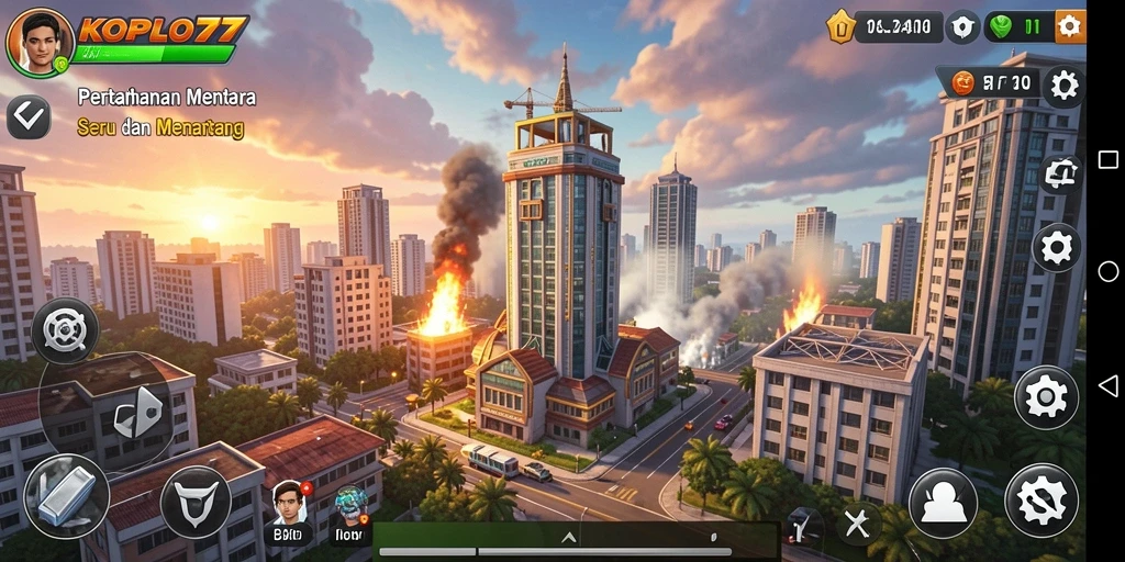 Screenshot dari gameplay KOPLO77 menampilkan aksi pertahanan menara yang seru.