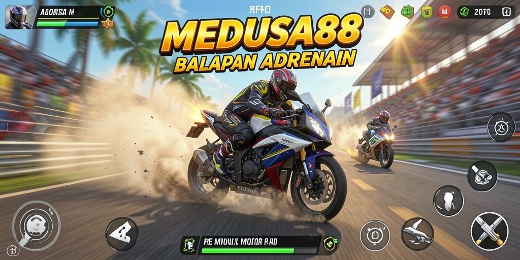 Gameplay mendebarkan di balapan motor MEDUSA88.