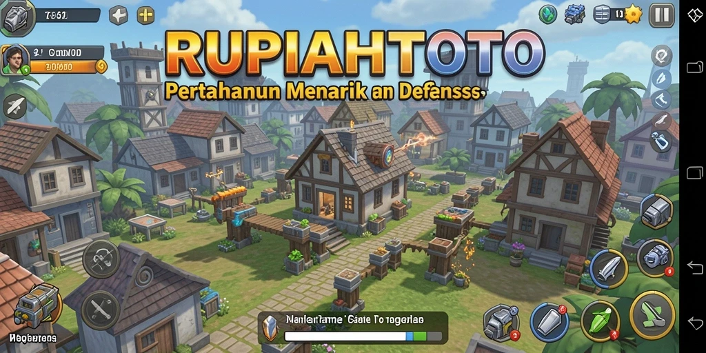 Screenshot gameplay RUPIAHTOTO menunjukkan aksi menara bertahan yang intens.