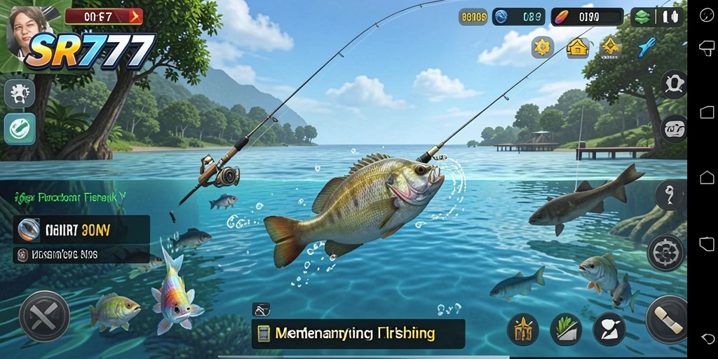 Tampilan utama gameplay SR777 yang menunjukkan aksi memancing seru.